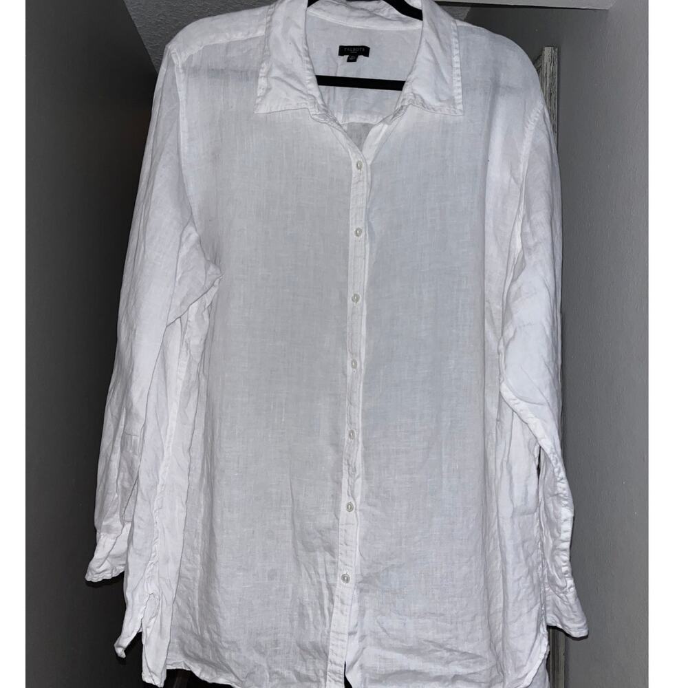 Talbots Woman 3X White Linen Button Front Shirt Plus Blouse Long Sleeve (387)